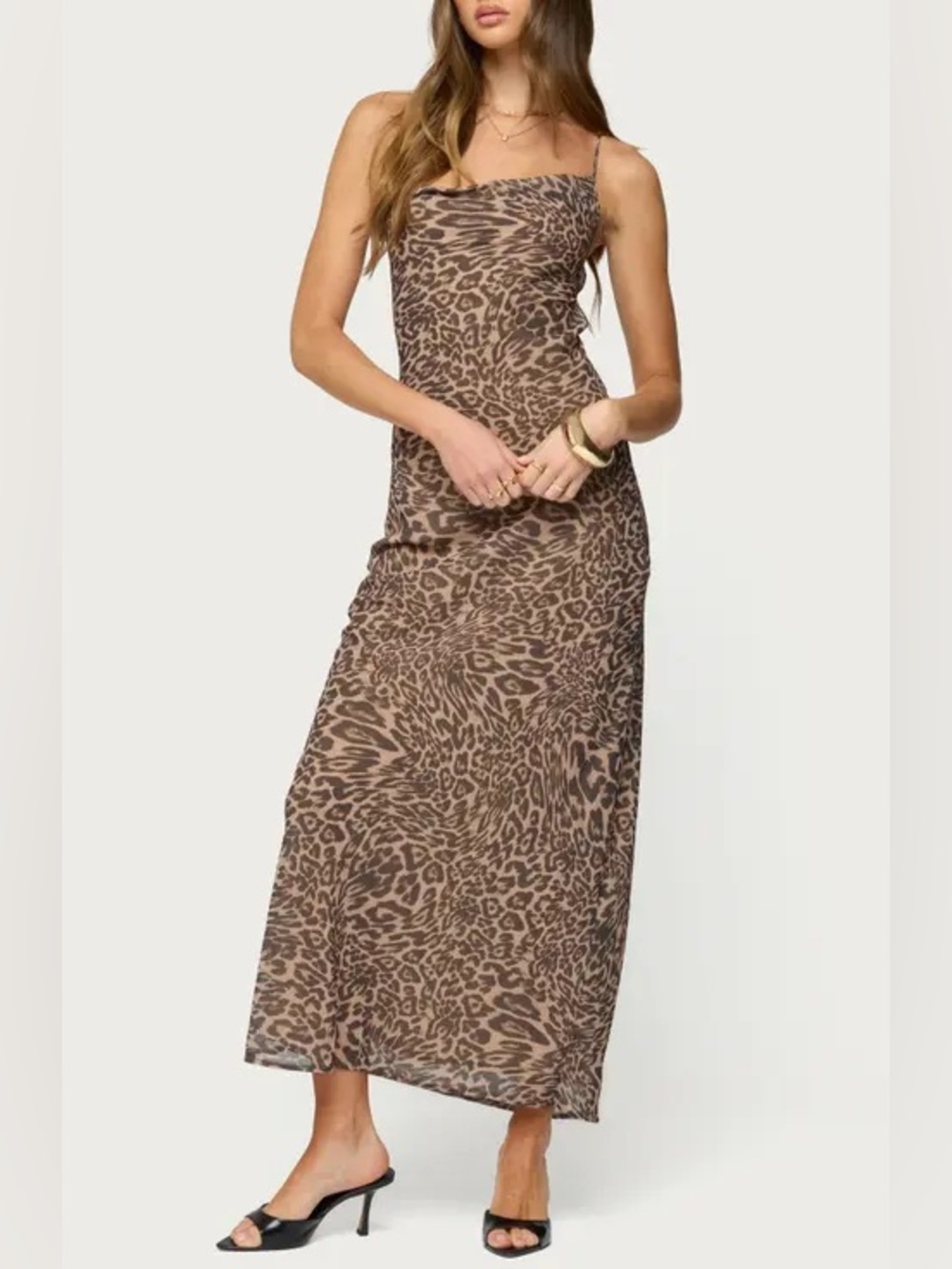 Rachel Zoe Leopard Print Cowl Neck Mesh Midi Dress - Brown/Black Size XS